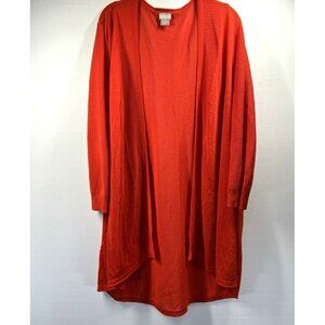 Chicos Cardigan Open 3 US XL Orange Textured Lightweight Knit Stretch 3/4 Sleeve